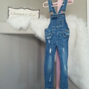 Zara Little Girls distressed denim overalls size 5